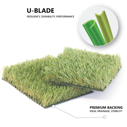 Pet Artificial Turf U-Blade shape, Premium backing, U Blade, Free Samples. Pet Turf.